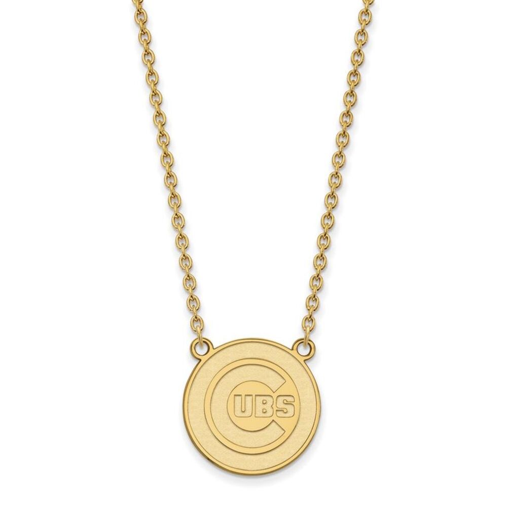 14K Yellow Gold MLB Chicago Cubs Large Disc Necklace, 18 Inch